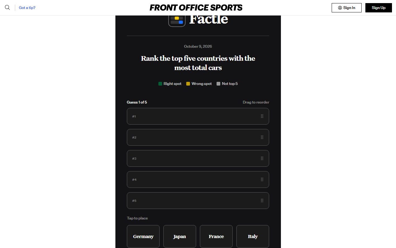 Factle screenshot: Today’s prompt