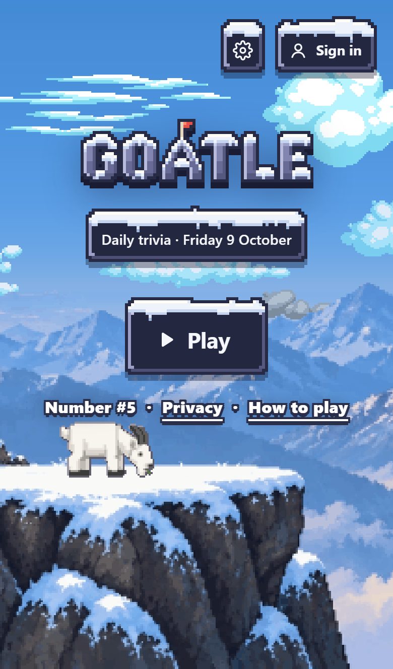 Goatle screenshot: Mobile start screen