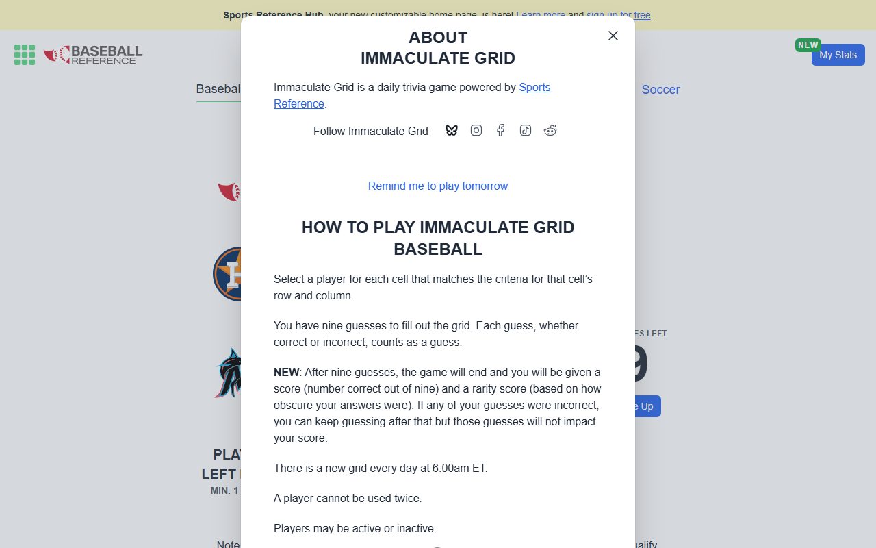 Immaculate Grid screenshot: Rules and rarity score