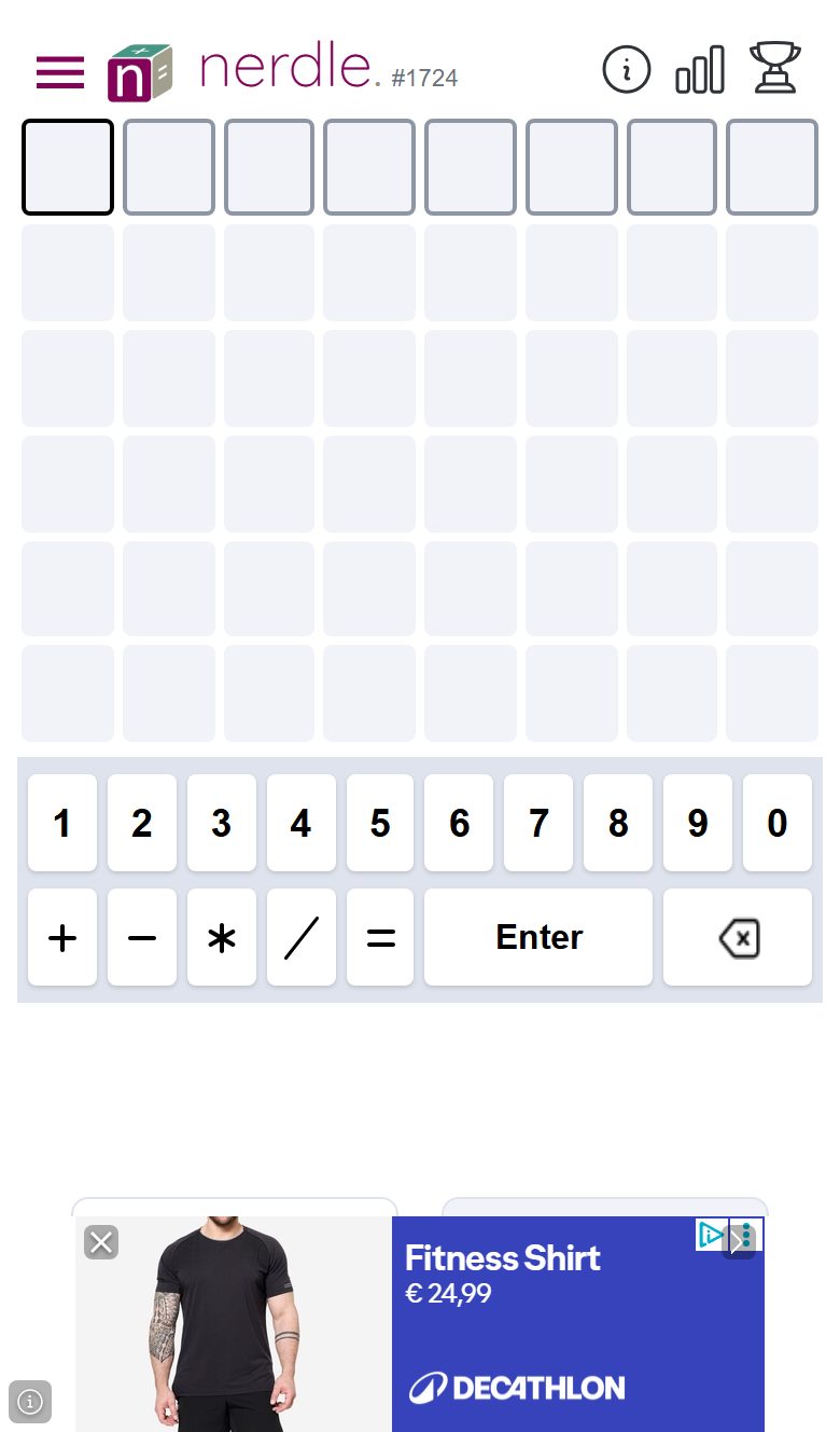 Nerdle screenshot: Playing on mobile