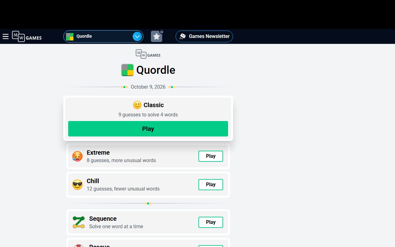 Quordle screenshot: Game modes