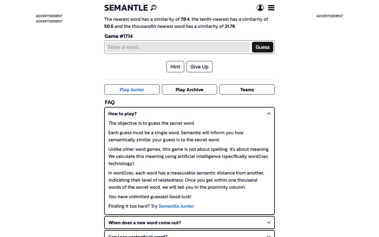 Semantle screenshot: Today’s puzzle