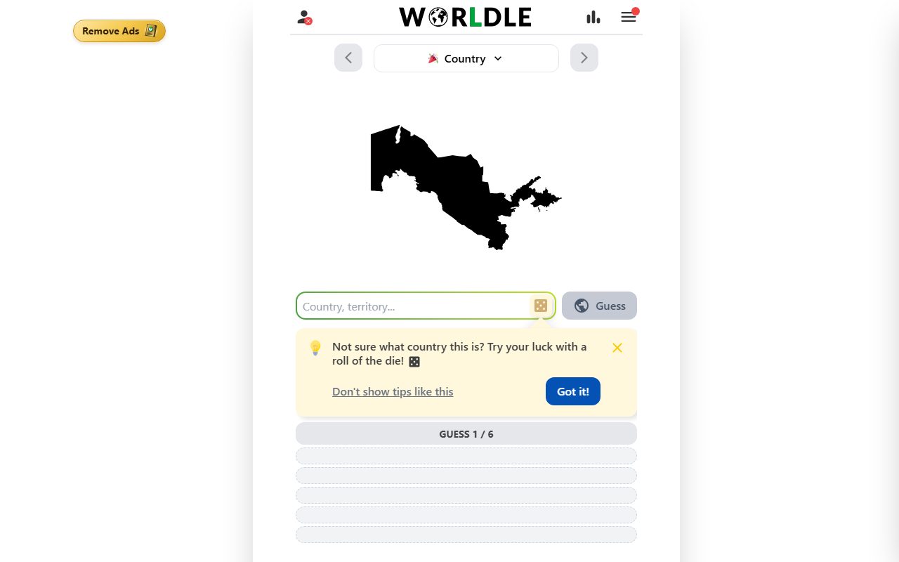 Worldle screenshot: Today’s country